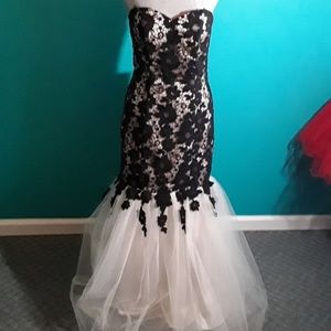 Black champagne black floral crochet gown